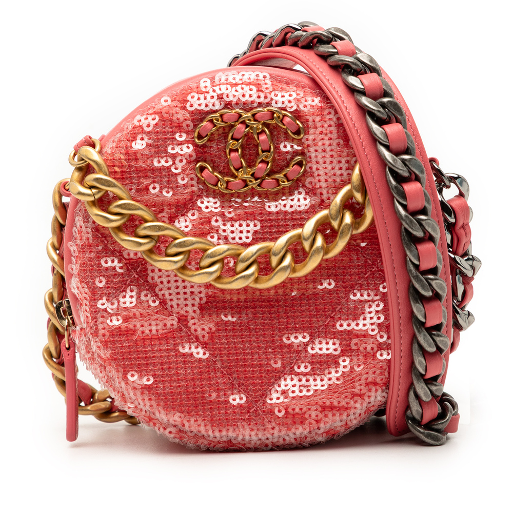 Pre-Loved Chanel Sequin Lambskin 19 Round Clutch With Chain